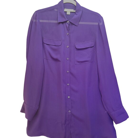 Coldwater Creek Womens Button Up Shirt Purple Size Small 100% Polyester Sheer - Picture 1 of 13